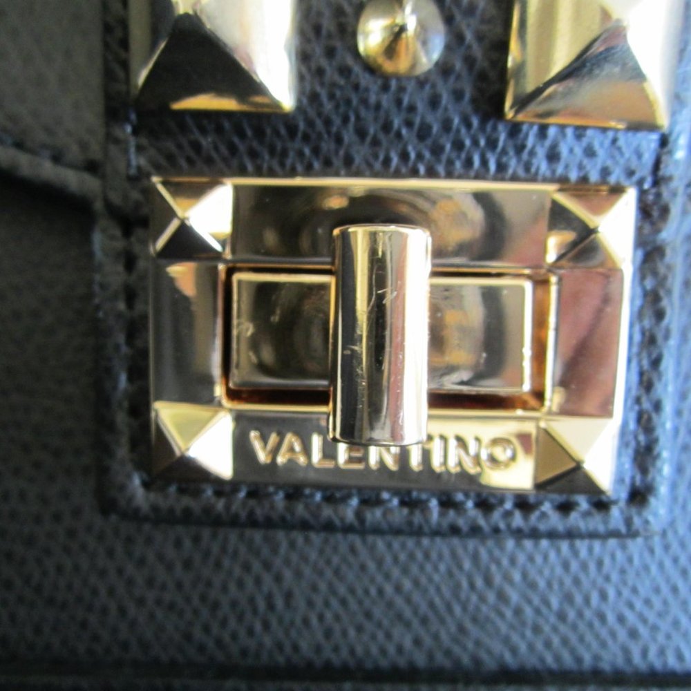 Valentino By Mario Valentino Black Leather Gold Studded Top Handle Cross… - Picture 5 of 12